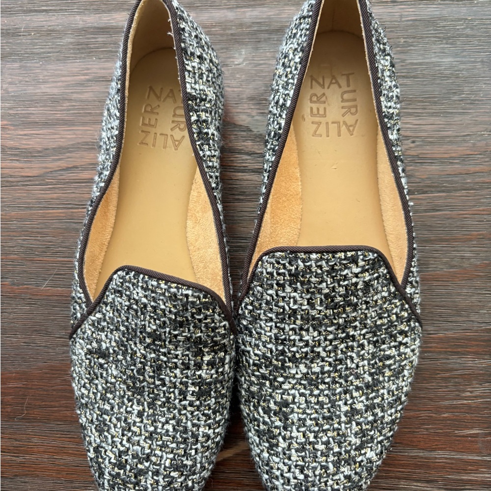 Naturalizer Black and Cream Tweed Slip-On Loafers